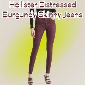 HOLLISTER CALIFORNIA SKINNY JEANS Women's Distressed Burgundy Jeans W29